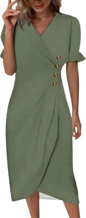 Beach Dresses for Women 2025 Spring Trendy Floral Boho Elegant V Neck Short Sleeve Irregular Hem Midi Dress