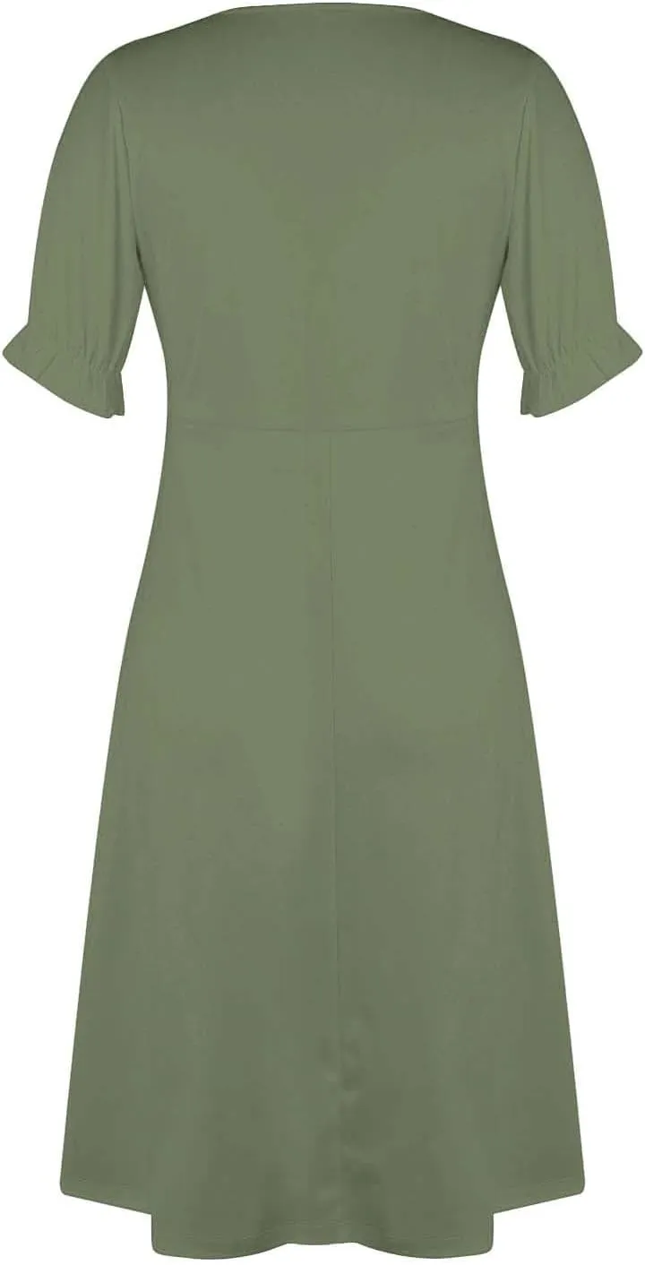 Beach Dresses for Women 2025 Spring Trendy Floral Boho Elegant V Neck Short Sleeve Irregular Hem Midi Dress