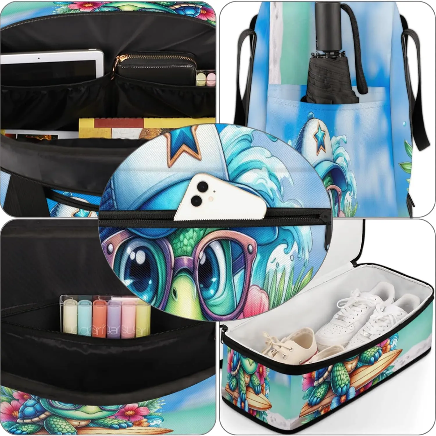 Beach Turtle Ocean Animal Travel Duffel Bags for Women & Men Large Sports Gym Bags Foldie Weekender Overnight Bag Carry On Tote Bag With Shoe Compartment Personal Item Luggagefor Travel Sports Gym