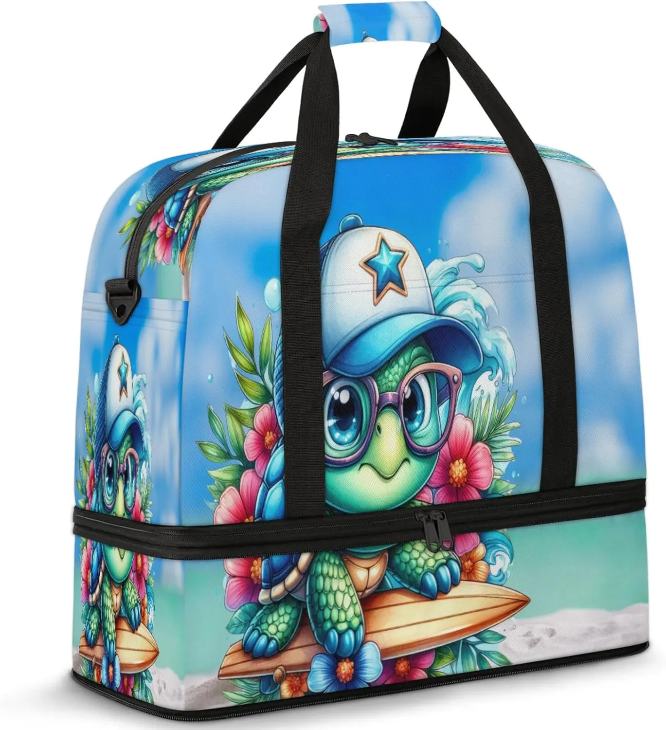 Beach Turtle Ocean Animal Travel Duffel Bags for Women & Men Large Sports Gym Bags Foldie Weekender Overnight Bag Carry On Tote Bag With Shoe Compartment Personal Item Luggagefor Travel Sports Gym
