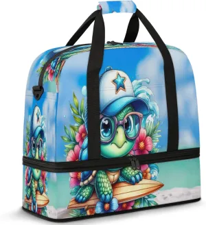 Beach Turtle Ocean Animal Travel Duffel Bags for Women & Men Large Sports Gym Bags Foldie Weekender Overnight Bag Carry On Tote Bag With Shoe Compartment Personal Item Luggagefor Travel Sports Gym