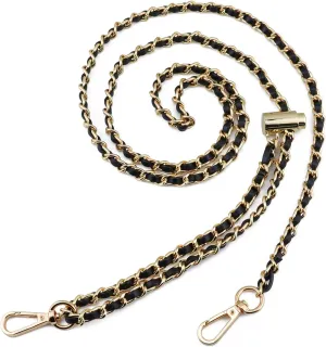 BEAULEGAN Thin Purse Chain Strap Adjustable - Microfiber Leather - Replacement for Crossbody Shoulder Bag, 55 Inches Long Black（Gold）