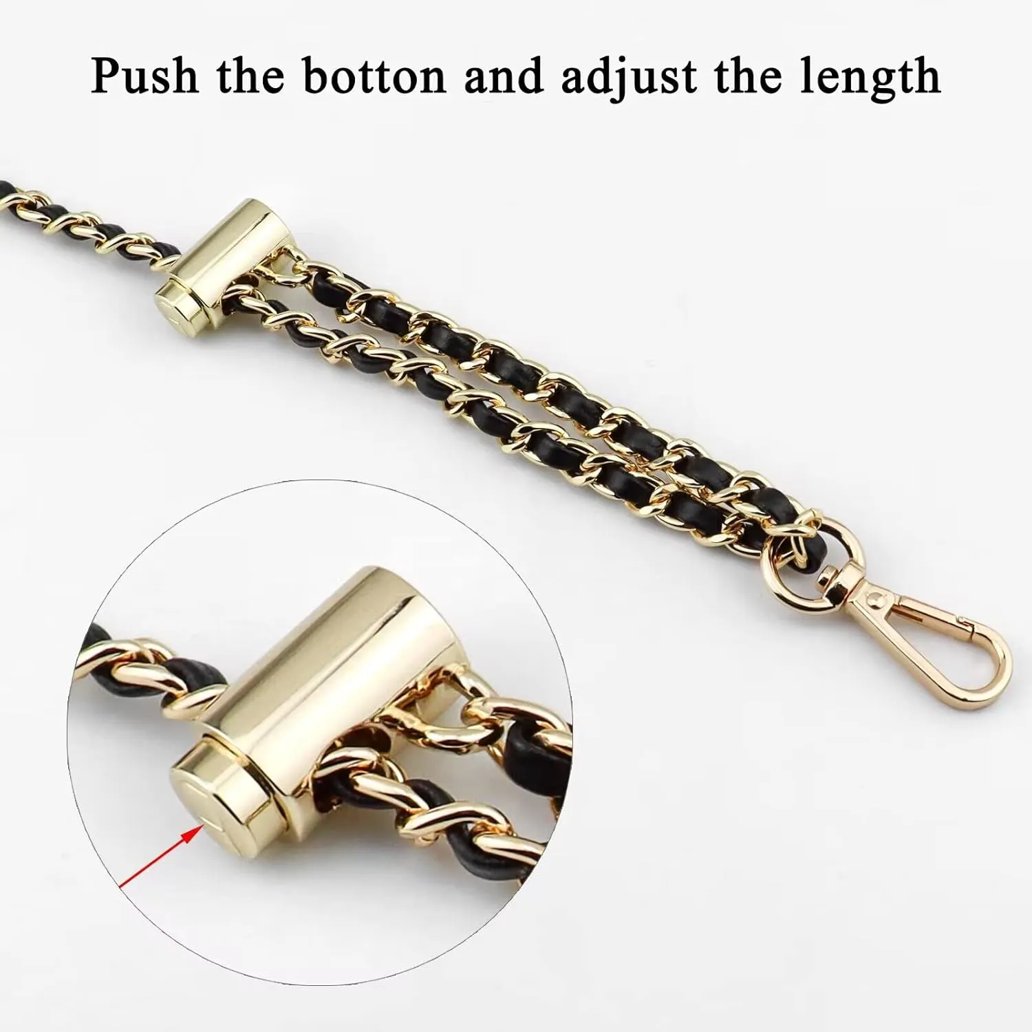BEAULEGAN Thin Purse Chain Strap Adjustable - Microfiber Leather - Replacement for Crossbody Shoulder Bag, 55 Inches Long Black（Gold）