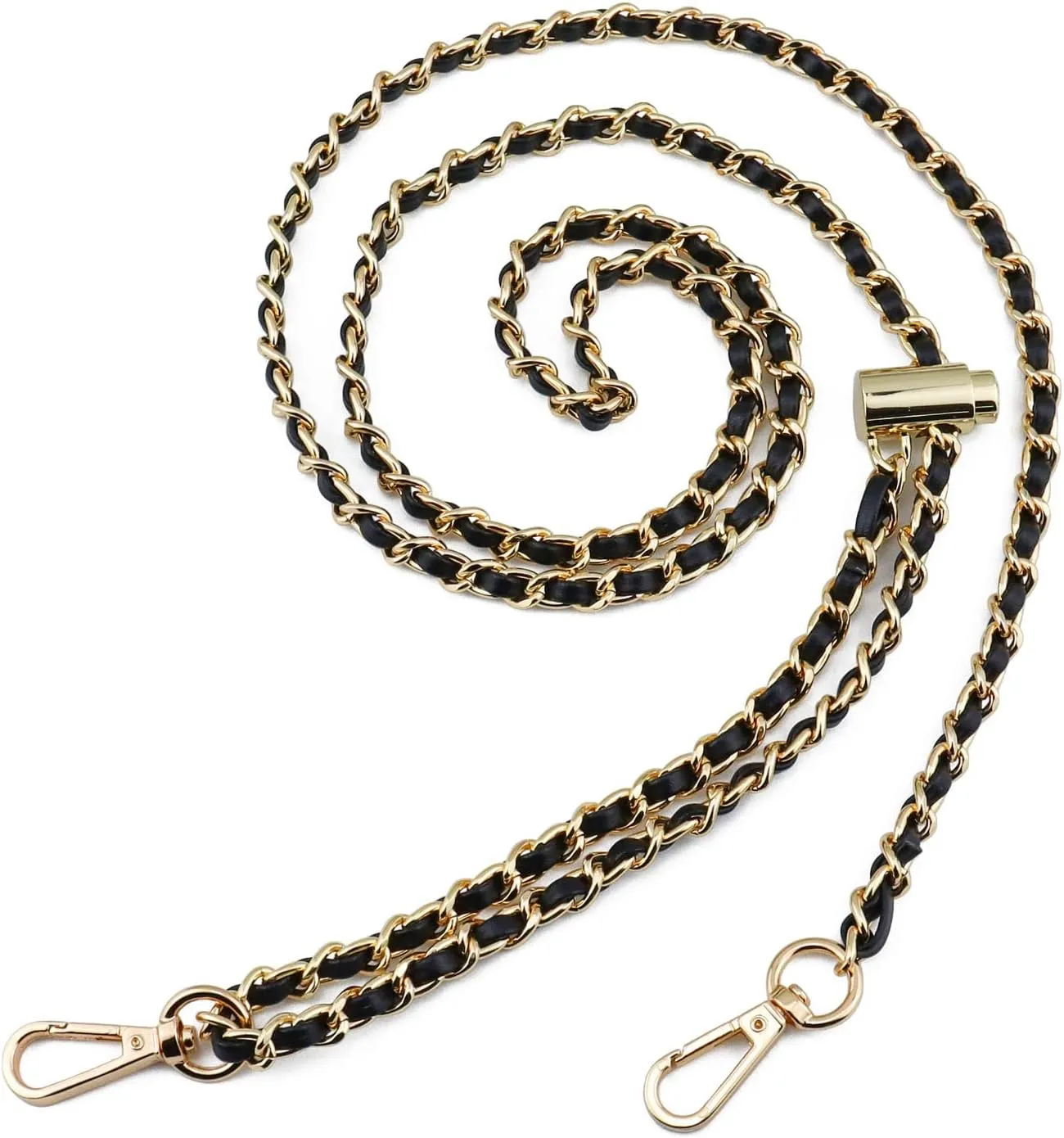 BEAULEGAN Thin Purse Chain Strap Adjustable - Microfiber Leather - Replacement for Crossbody Shoulder Bag, 55 Inches Long Black（Gold）