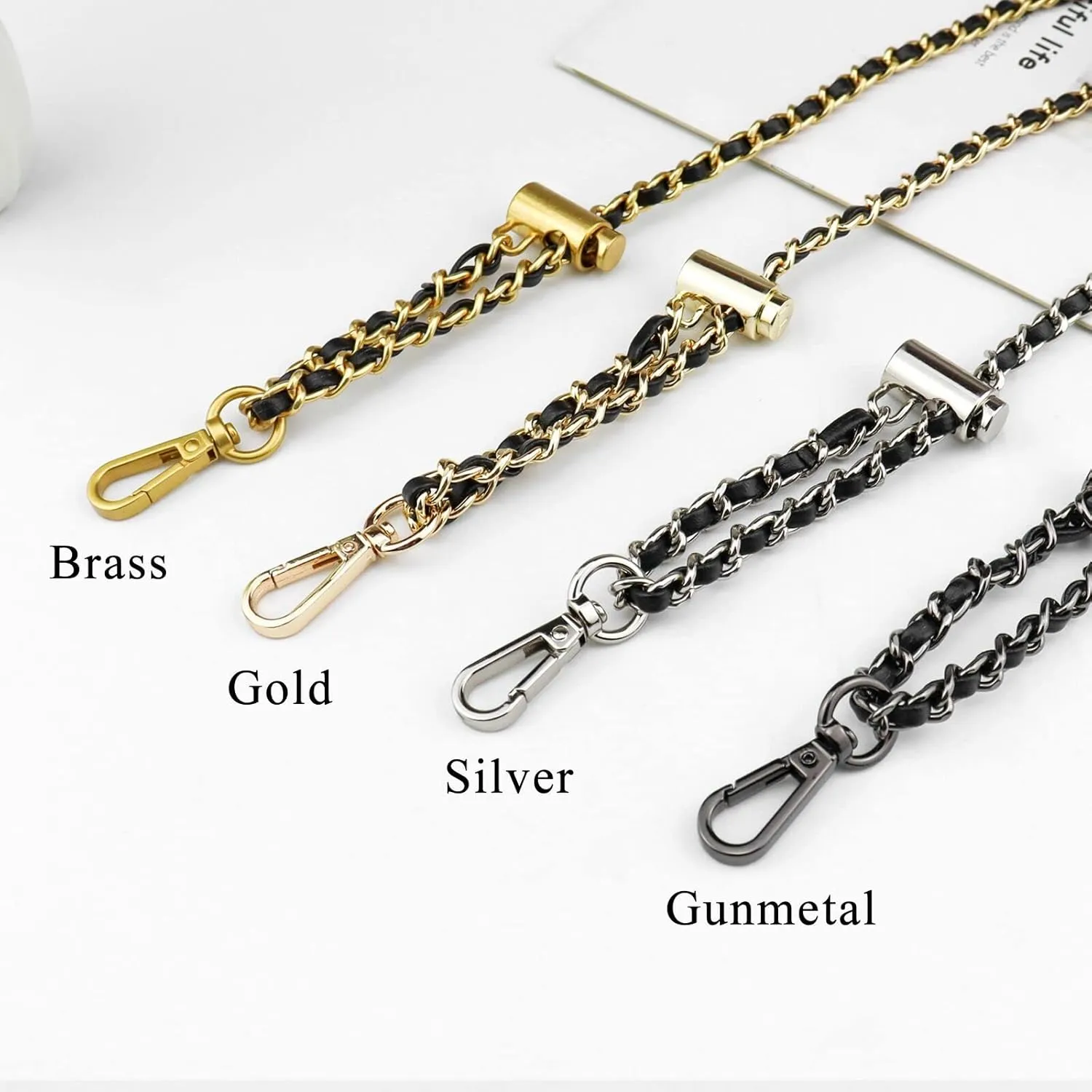 BEAULEGAN Thin Purse Chain Strap Adjustable - Microfiber Leather - Replacement for Crossbody Shoulder Bag, 55 Inches Long Black（Gold）