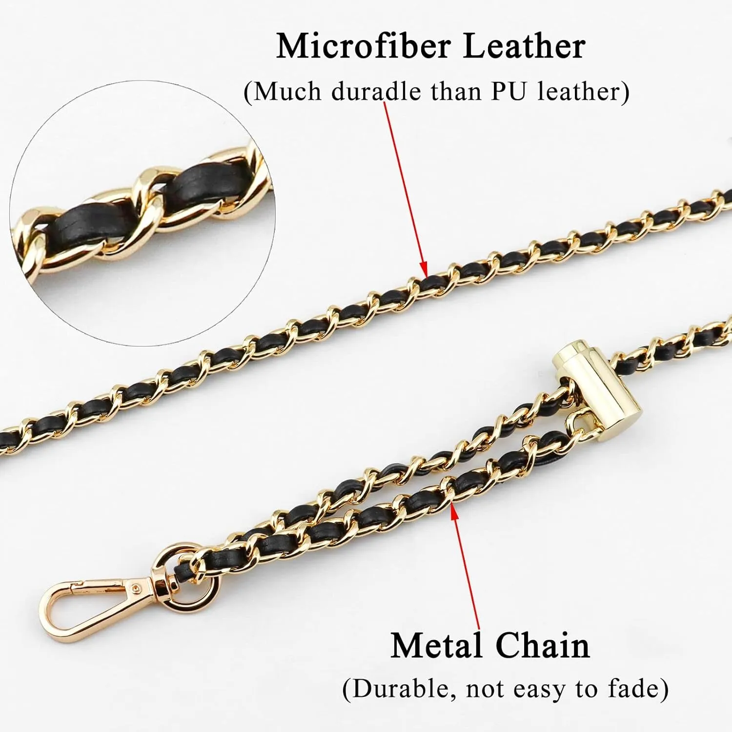 BEAULEGAN Thin Purse Chain Strap Adjustable - Microfiber Leather - Replacement for Crossbody Shoulder Bag, 55 Inches Long Black（Gunmetal）