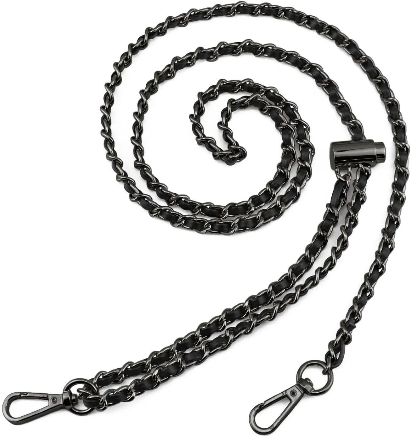 BEAULEGAN Thin Purse Chain Strap Adjustable - Microfiber Leather - Replacement for Crossbody Shoulder Bag, 55 Inches Long Black（Gunmetal）
