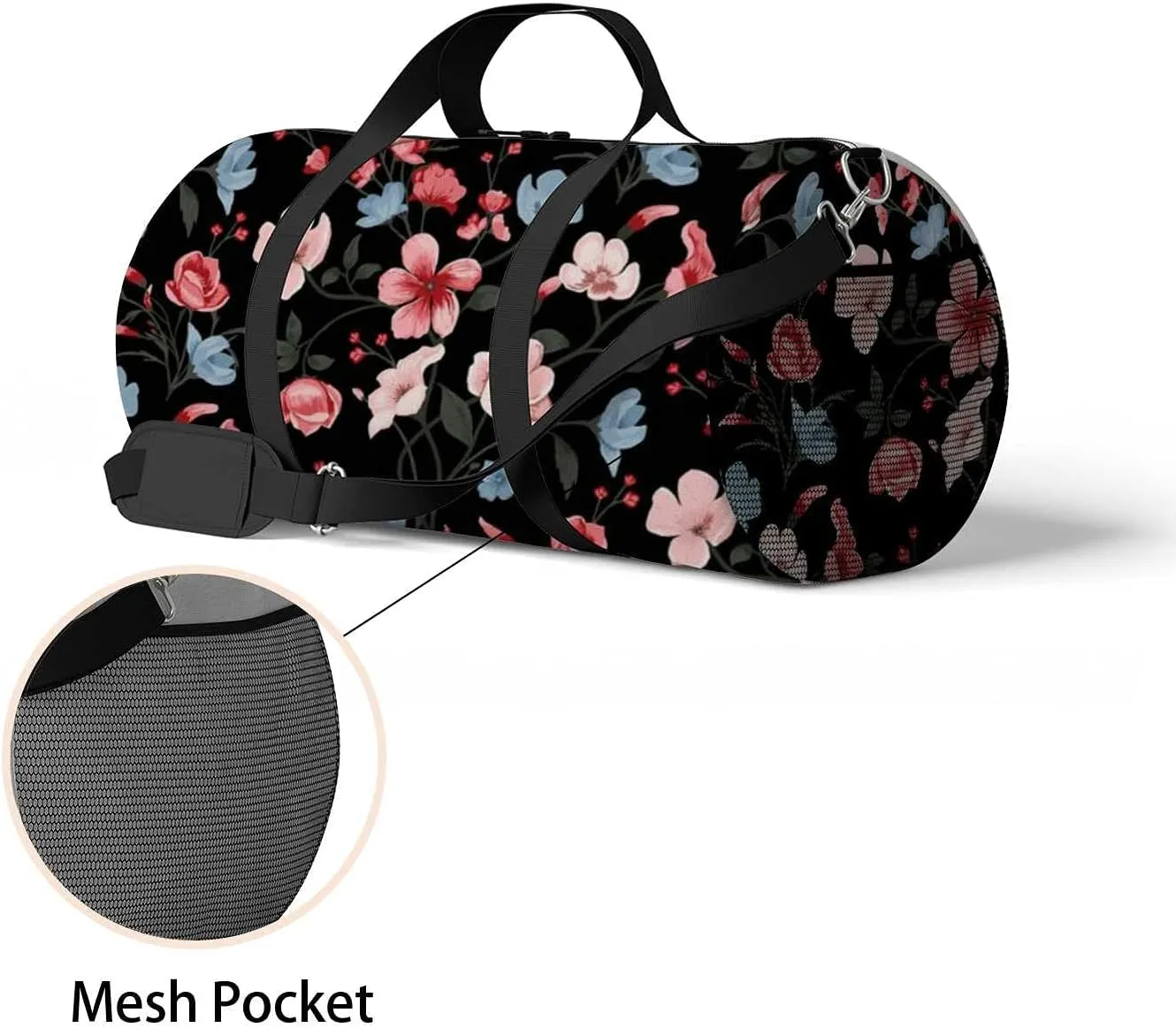 Beautiful Floral Sports Duffel Bag Travel Gym Tote Bags Lightweight Durable Shoulder Strap Waterproof Polyester Outside Mesh Pocket Overnight Trip Duffel Bag for Women Men