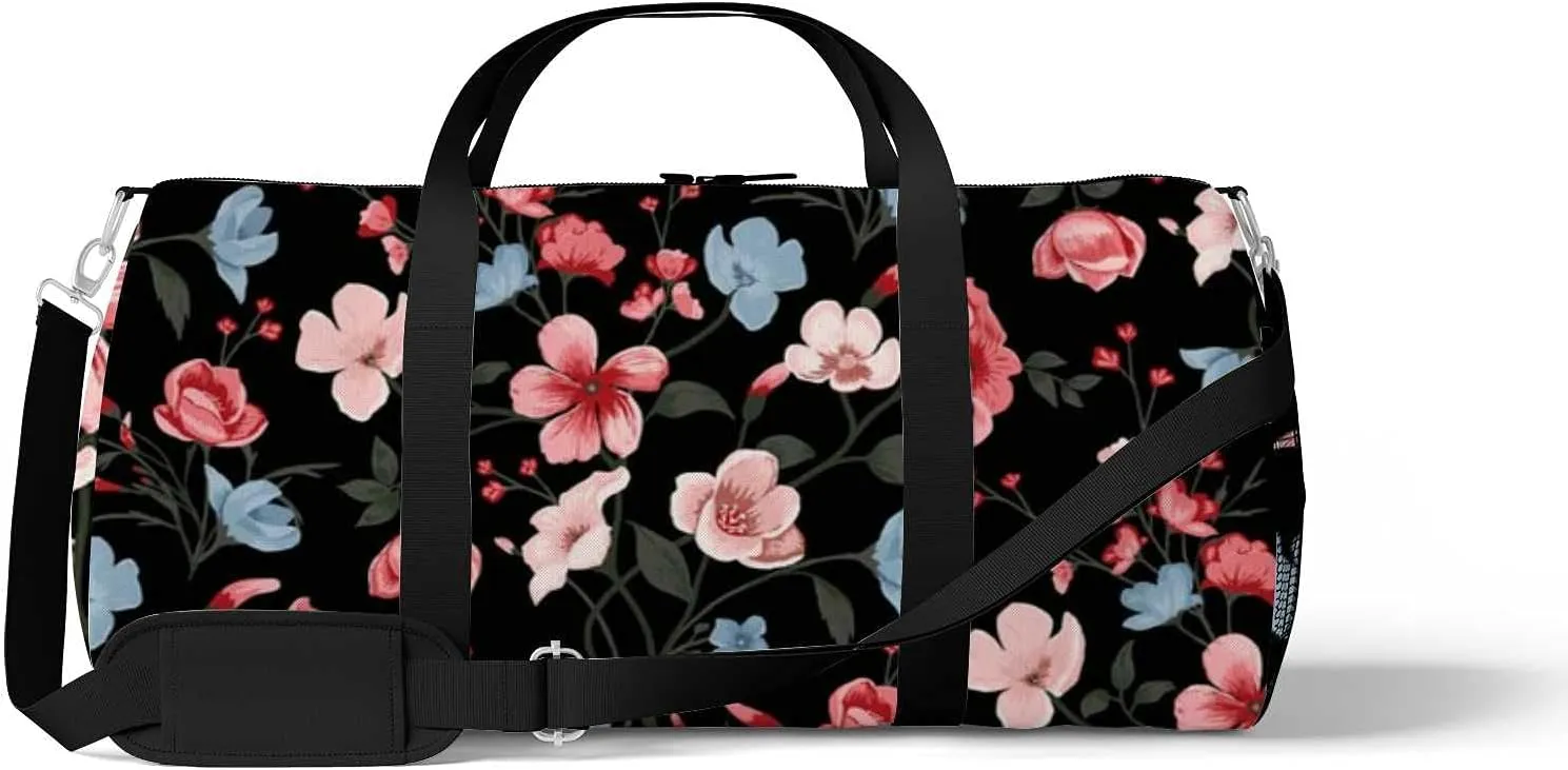 Beautiful Floral Sports Duffel Bag Travel Gym Tote Bags Lightweight Durable Shoulder Strap Waterproof Polyester Outside Mesh Pocket Overnight Trip Duffel Bag for Women Men