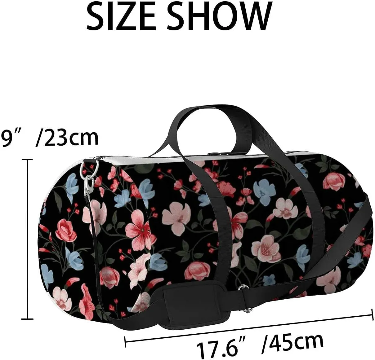 Beautiful Floral Sports Duffel Bag Travel Gym Tote Bags Lightweight Durable Shoulder Strap Waterproof Polyester Outside Mesh Pocket Overnight Trip Duffel Bag for Women Men