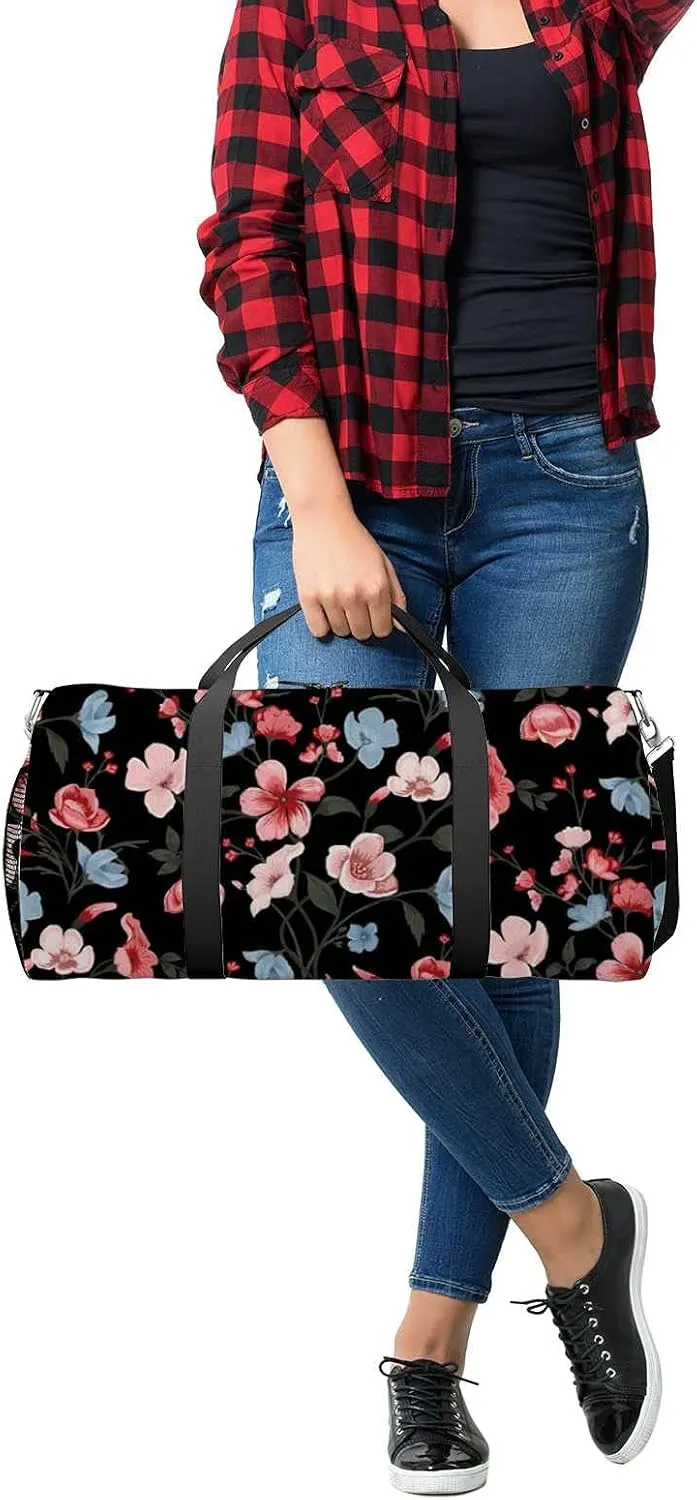 Beautiful Floral Sports Duffel Bag Travel Gym Tote Bags Lightweight Durable Shoulder Strap Waterproof Polyester Outside Mesh Pocket Overnight Trip Duffel Bag for Women Men
