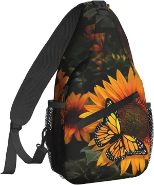 Beautiful Sunflower Butterfly Sling Bag for Women Crossbody Shoulder Bag Casual Daypack Backpacks Men Chest Bag Gym Cycling Travel Hiking