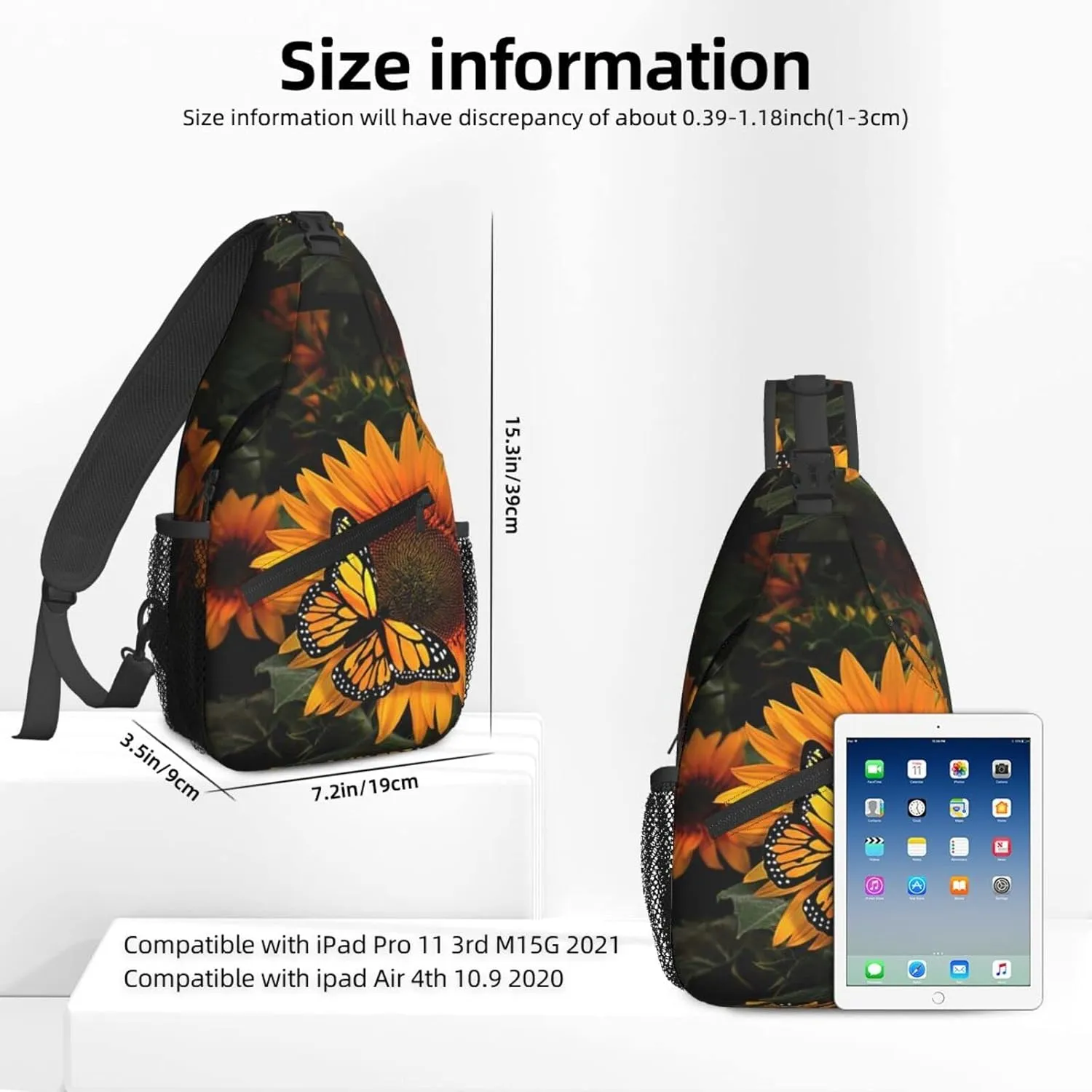 Beautiful Sunflower Butterfly Sling Bag for Women Crossbody Shoulder Bag Casual Daypack Backpacks Men Chest Bag Gym Cycling Travel Hiking