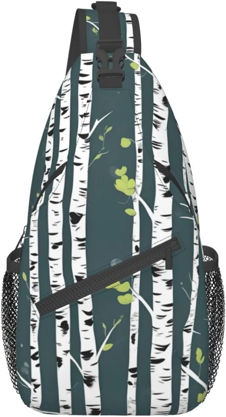 Beauty Birch Tree Print Sling Backpack, Sling Bag, Crossbody Chest Bag Daypack, for Hiking Travel
