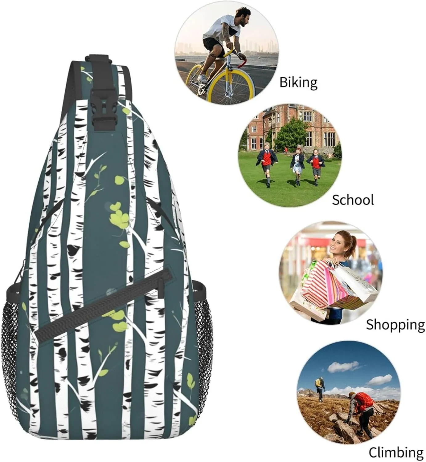Beauty Birch Tree Print Sling Backpack, Sling Bag, Crossbody Chest Bag Daypack, for Hiking Travel