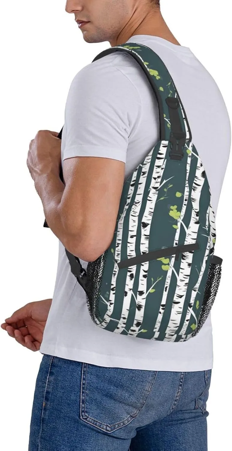 Beauty Birch Tree Print Sling Backpack, Sling Bag, Crossbody Chest Bag Daypack, for Hiking Travel
