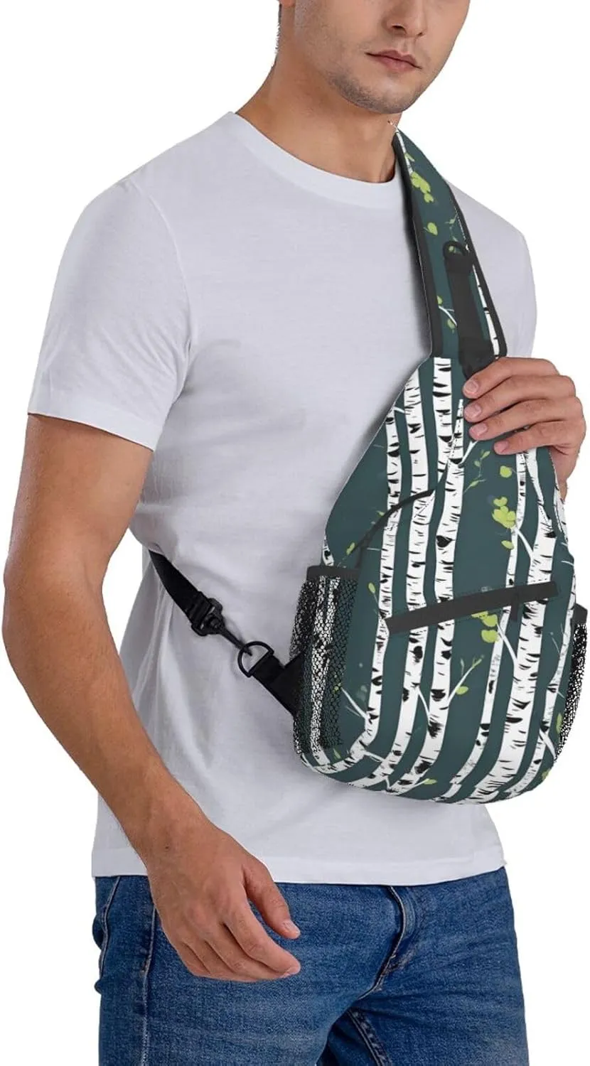 Beauty Birch Tree Print Sling Backpack, Sling Bag, Crossbody Chest Bag Daypack, for Hiking Travel