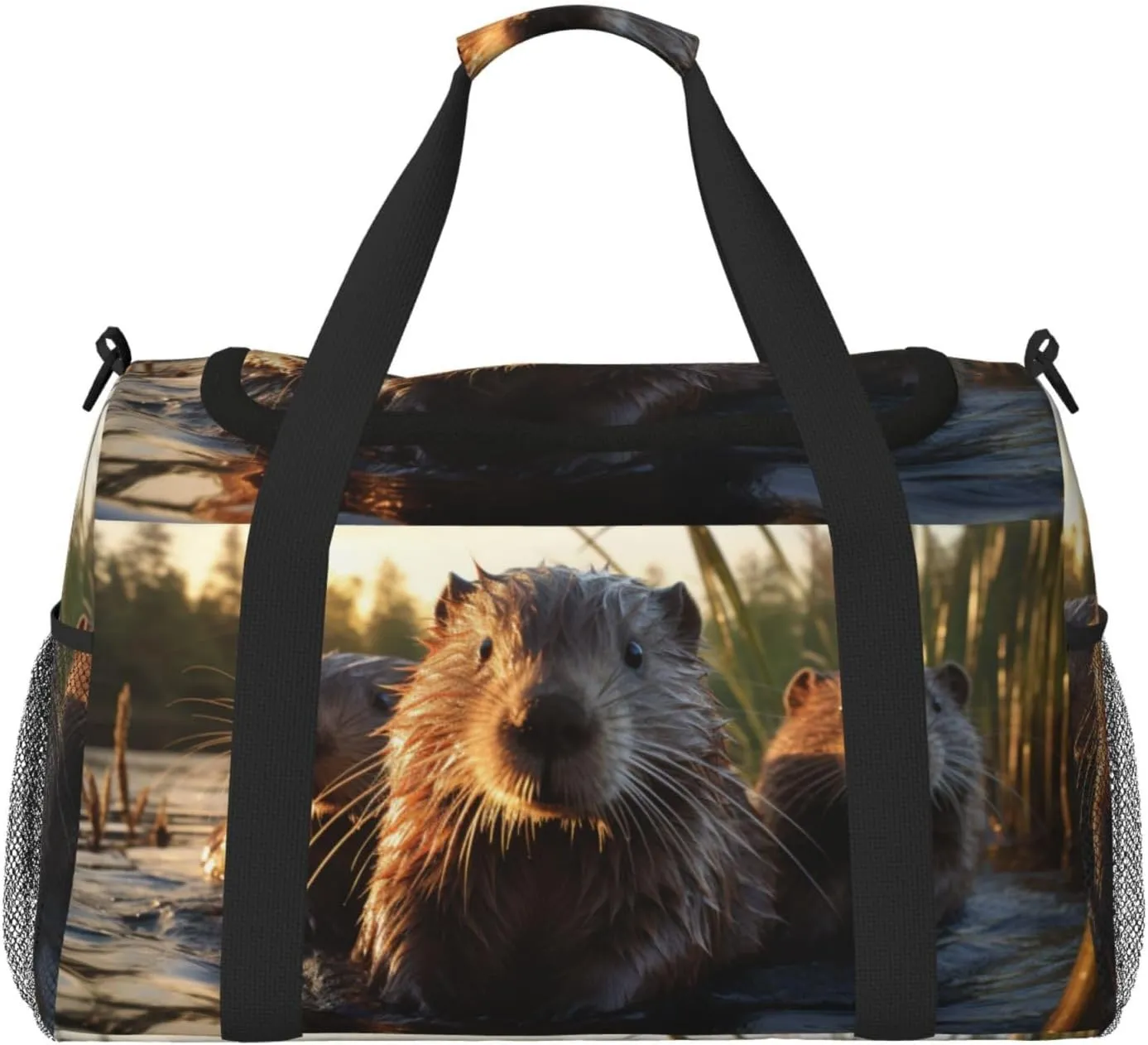 beaver working print Carry on Luggage for Women Men Shoulder Weekender Crossbody Bag for Yoga Travel Must Haves