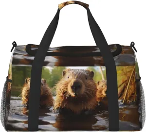 beaver working1 print Carry on Luggage for Women Men Shoulder Weekender Crossbody Bag for Yoga Travel Must Haves