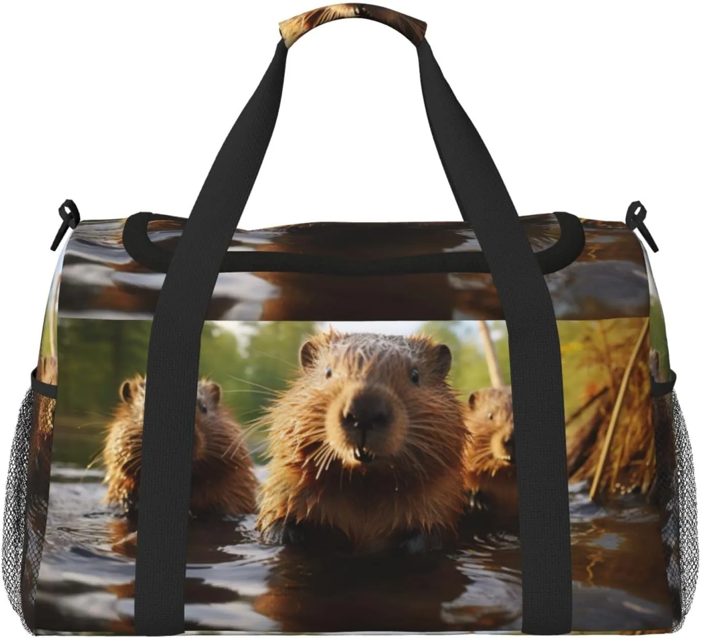 beaver working1 print Carry on Luggage for Women Men Shoulder Weekender Crossbody Bag for Yoga Travel Must Haves