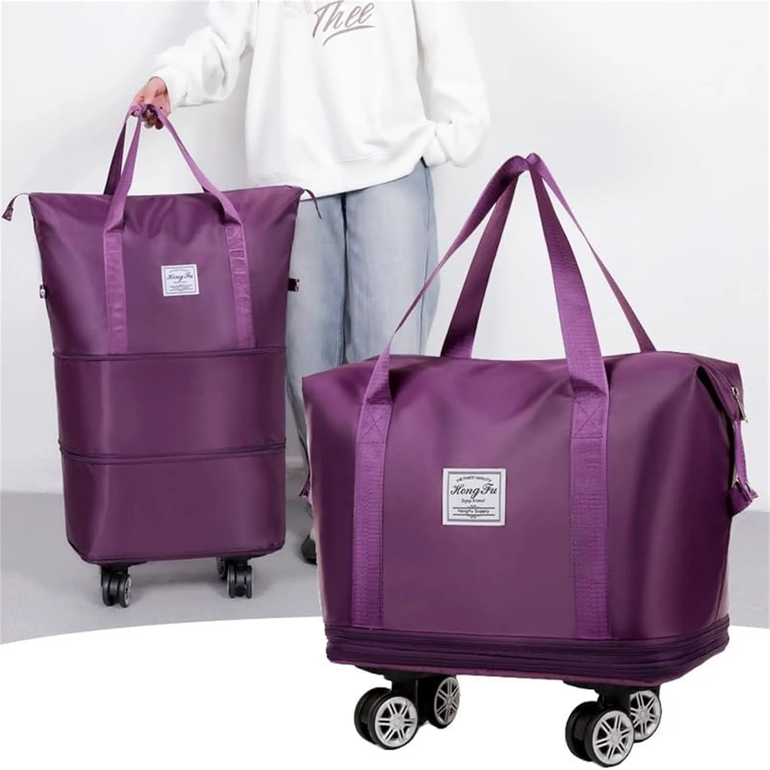 Beente Travel Bag with Wheels, 2025 New Large Capacity Travel Bag - Universal Wheel Removable (Pink)