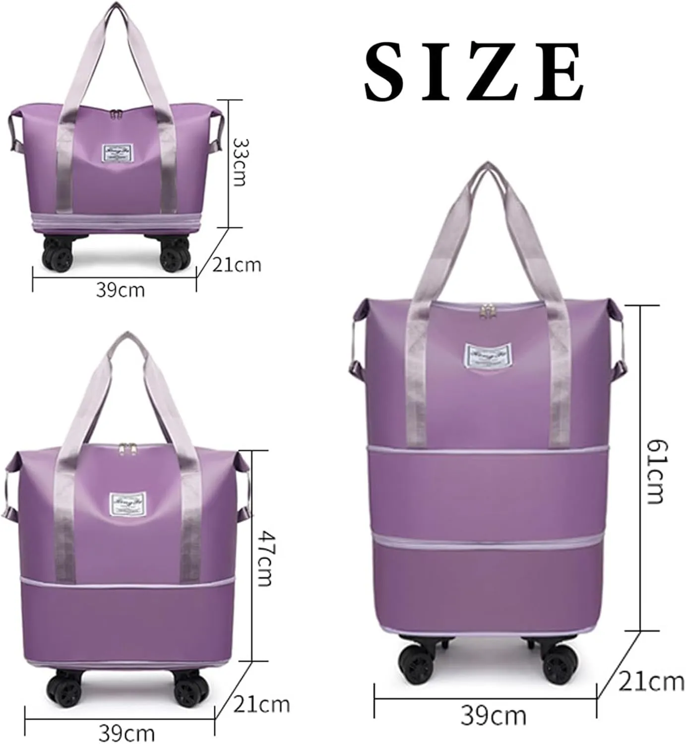 Beente Travel Bag with Wheels, 2025 New Large Capacity Travel Bag - Universal Wheel Removable (Pink)