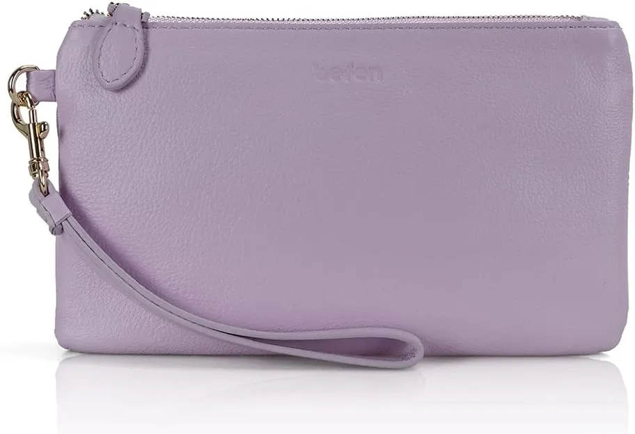 befen Women's Genuine Italian Leather Wristlet Clutch Wallet Purse, Gold Zipper
