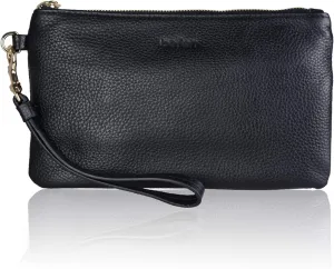befen Women's Genuine Italian Leather Wristlet Clutch Wallet Purse, Gold Zipper