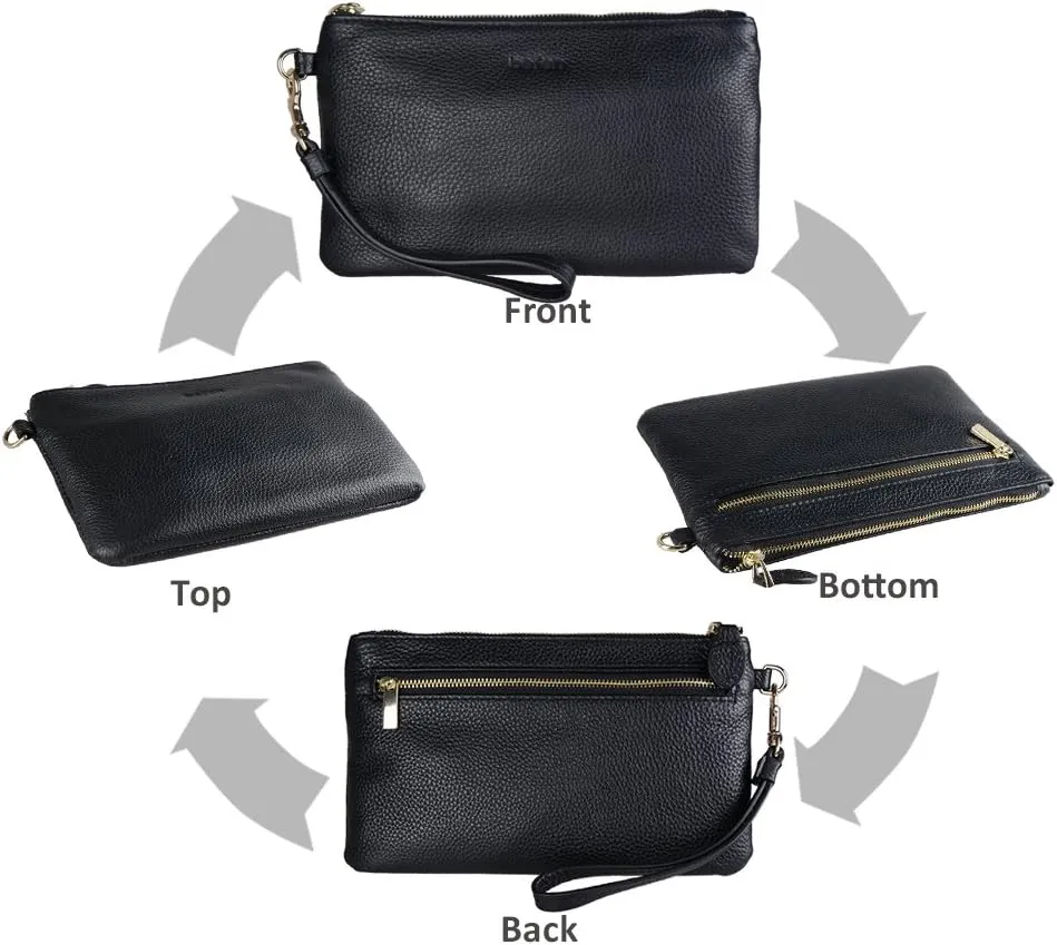 befen Women's Genuine Italian Leather Wristlet Clutch Wallet Purse, Gold Zipper