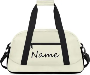 Beige Custom Gym Bag for Women Men, Personalized Duffel Bag with Name, Small Sports Gym Bag Travel Duffle Bag Weekender Carry On Overnight Bags