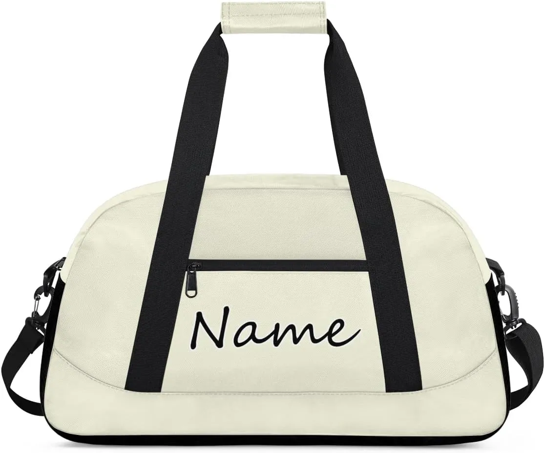 Beige Custom Gym Bag for Women Men, Personalized Duffel Bag with Name, Small Sports Gym Bag Travel Duffle Bag Weekender Carry On Overnight Bags