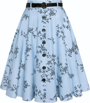 Belle Poque Women's A Line Flared Midi Skirt Vintage Stretch High Waisted Button Down Swing Skirt with Pockets and Belts