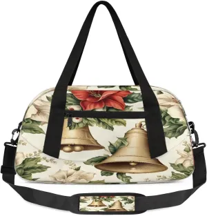 Bells Winter Flowers Waterproof Sports Gym Bag Portable Dance Gymnastics Work Out Bag Lightweight Travel Duffel Bag Overnight Weekender Bag