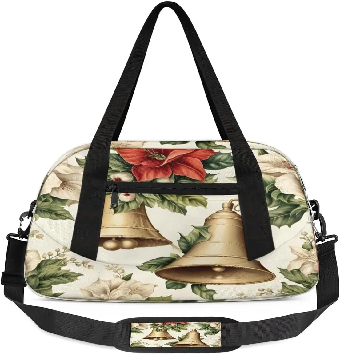 Bells Winter Flowers Waterproof Sports Gym Bag Portable Dance Gymnastics Work Out Bag Lightweight Travel Duffel Bag Overnight Weekender Bag