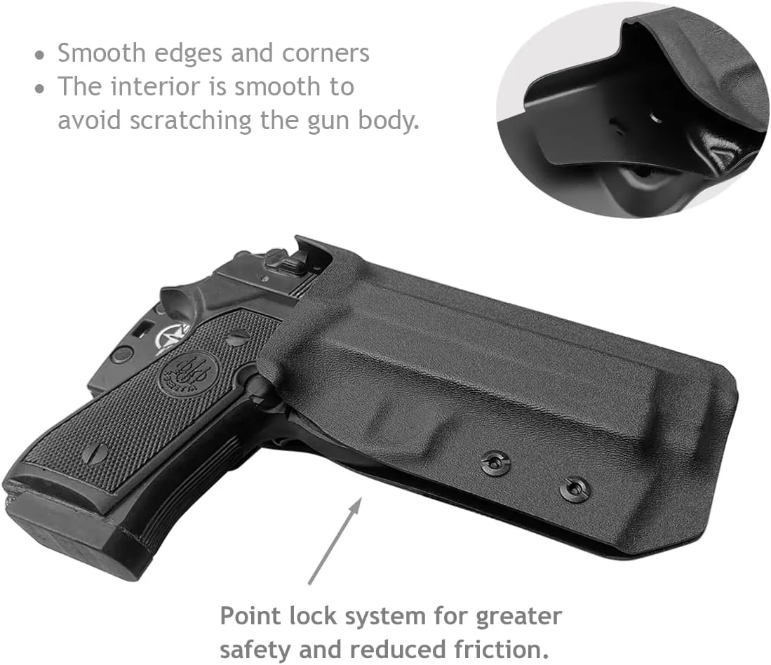 Beretta 92FS 92A1 96A1 Holster IWB / OWB Kydex Holster For Beretta 92 FS / 92 A1 / 96 A1 Pistol Accessories- Inside / Outside Waistband Concealed Carry - Adj. Width Height Retention Cant, Cover Mag-Button, Entrance Widened