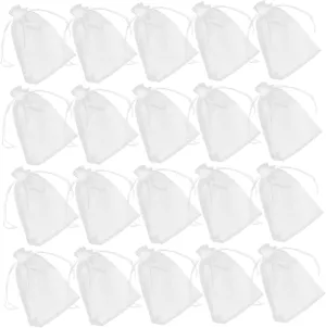 BESTYASH 100Pcs White Organza Drawstring Bags Mesh Storage Pouches for Festival present Party Favors Candy Packaging Wedding Shower Durable and Easy to Use