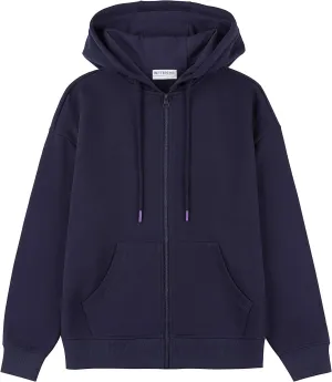 BETTERCHIC Women's Hooded Sweatshirt Casual Soft Brushed Fleece Hoody Drop Shoulder Full Zip Up Hoodie Size S-2XL