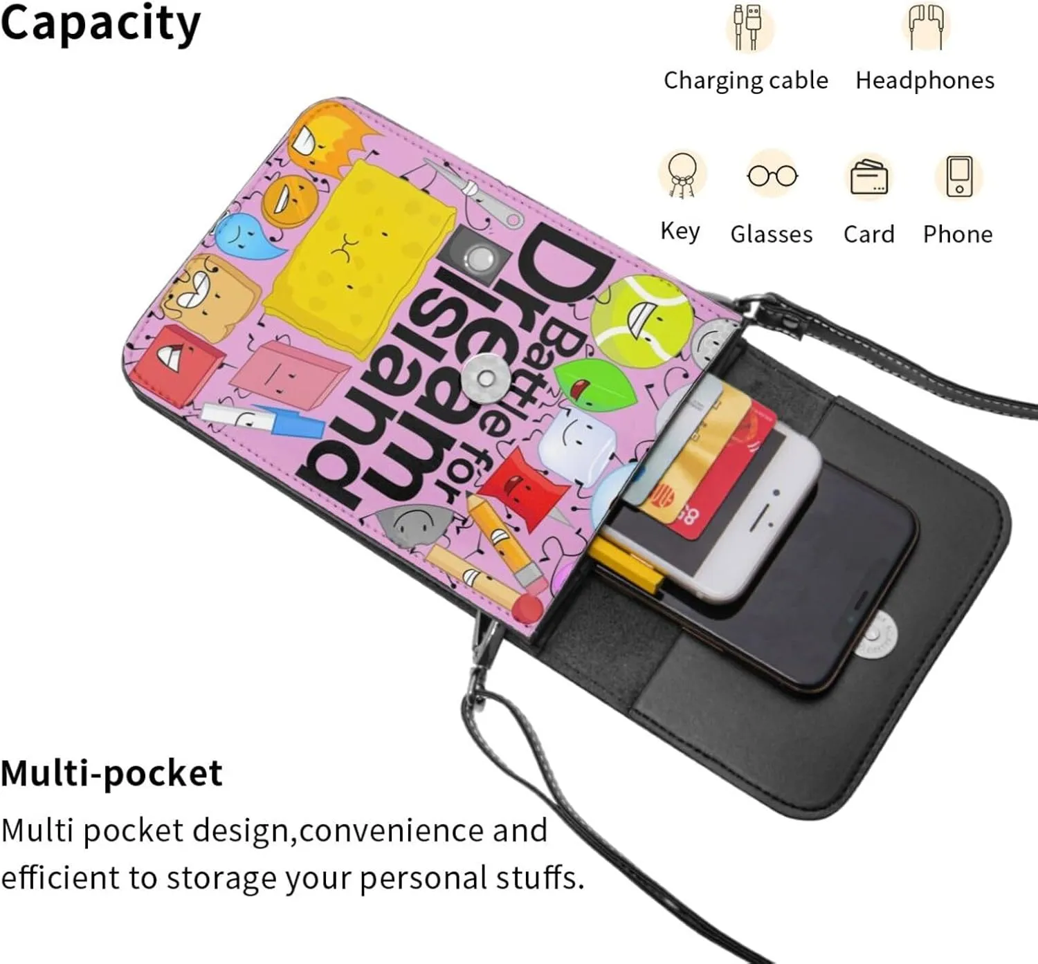 Bfdi-Battle for Dream Island Cell Phone Purse Crossbody Bag for Outdoor Travel Sports Camping Hiking Shoulder Bags