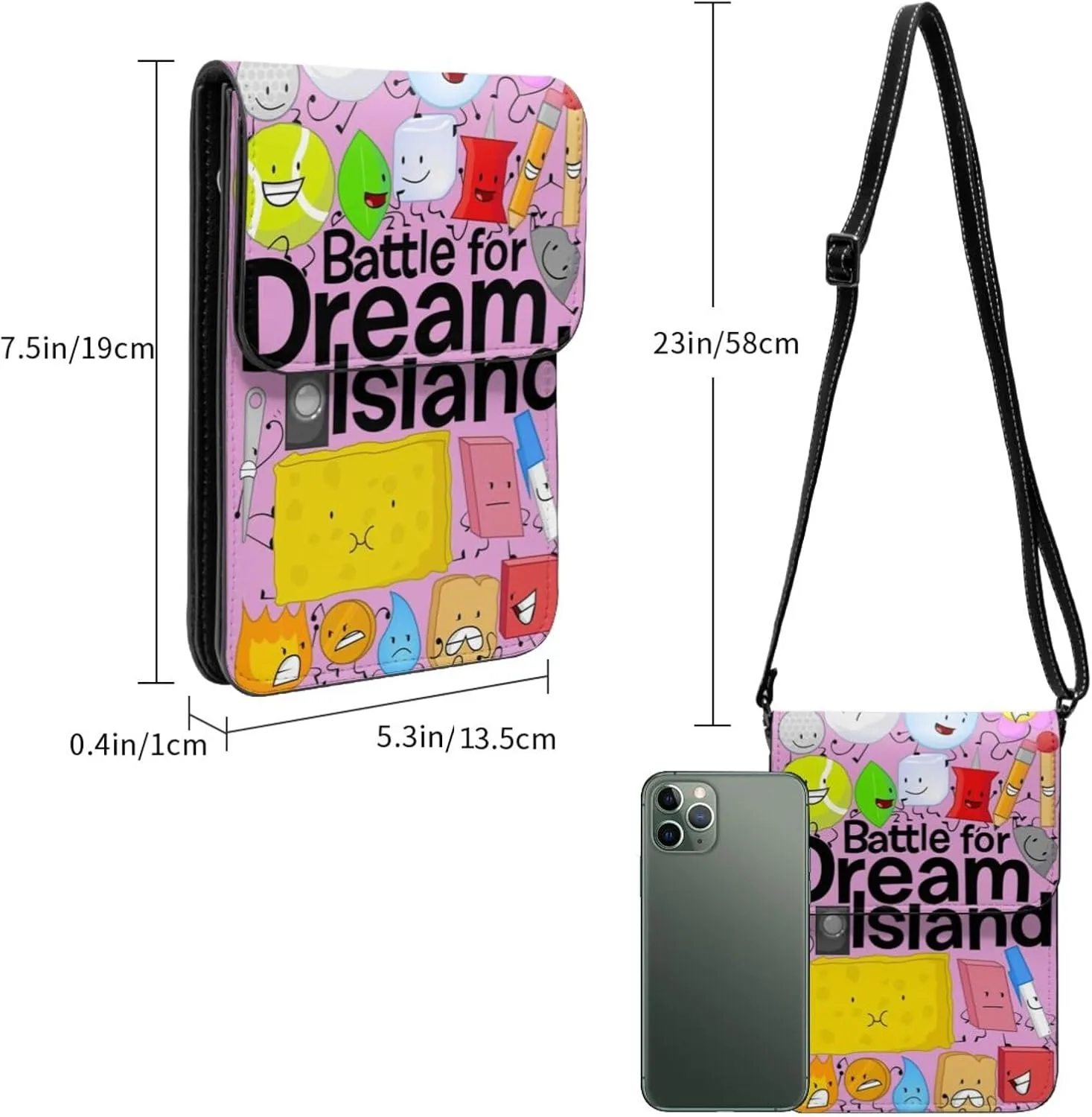 Bfdi-Battle for Dream Island Cell Phone Purse Crossbody Bag for Outdoor Travel Sports Camping Hiking Shoulder Bags