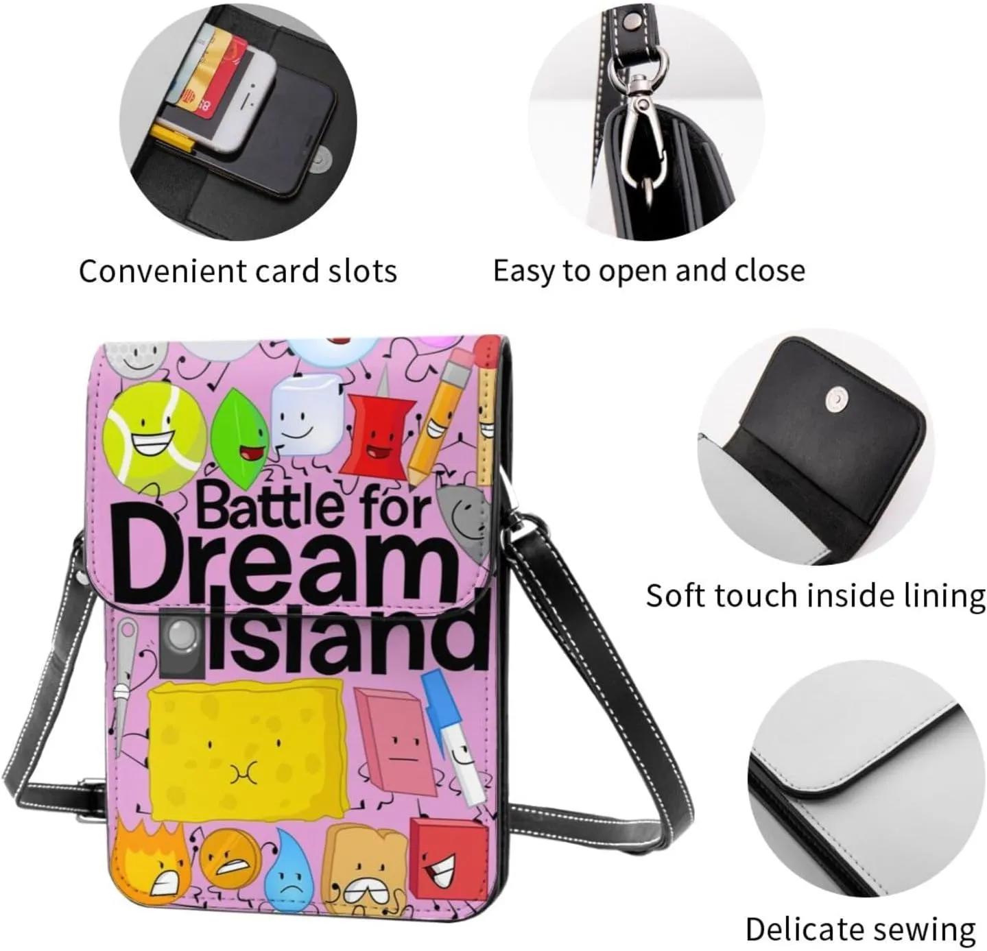 Bfdi-Battle for Dream Island Cell Phone Purse Crossbody Bag for Outdoor Travel Sports Camping Hiking Shoulder Bags