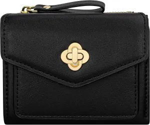 BIAOTIE Small Wallet for Women Leather Bifold Pocket Wallet RFID Blocking Credit Card Holder Cute Purse with Zipper Coin Pocket (Black)