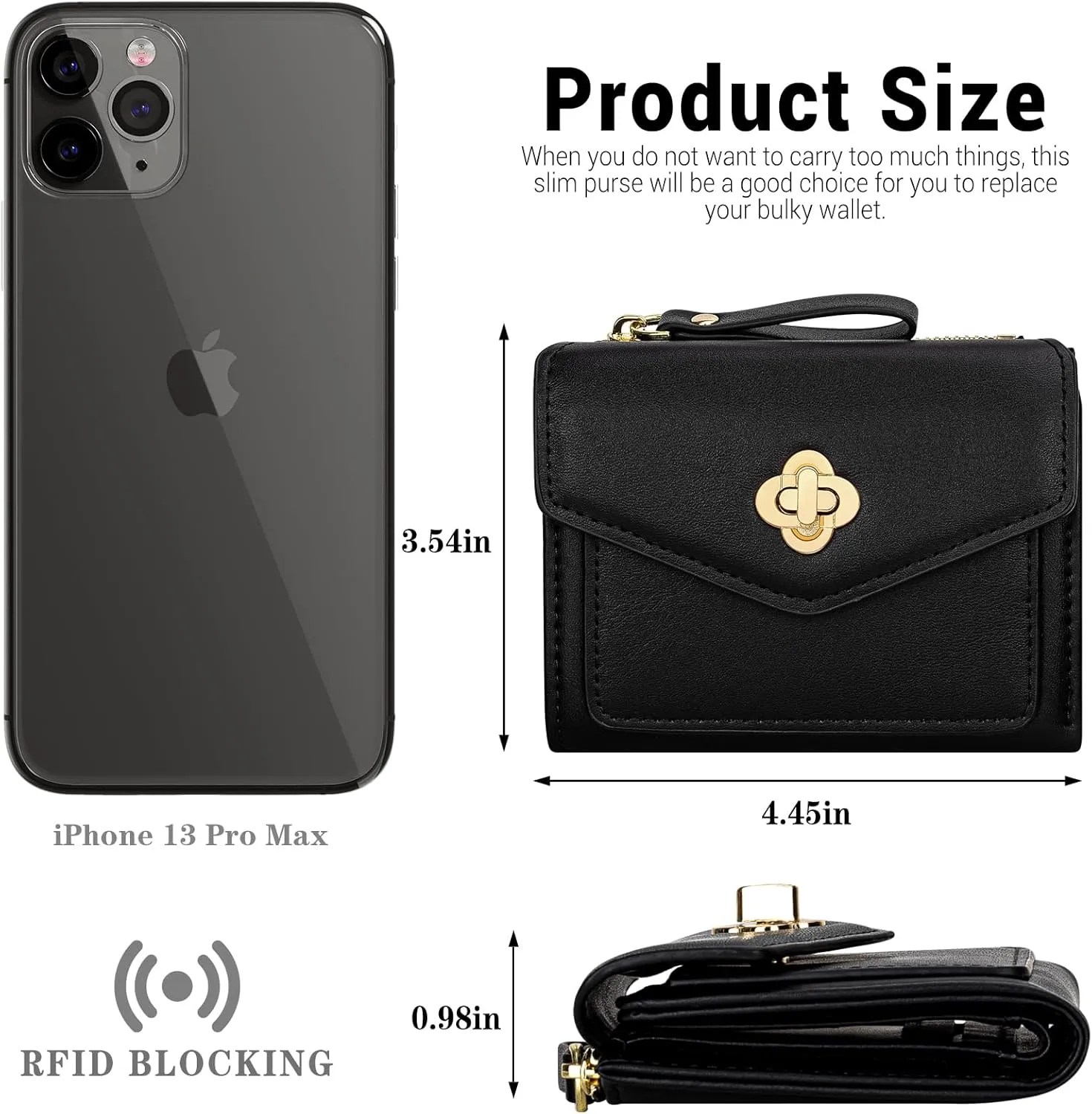 BIAOTIE Small Wallet for Women Leather Bifold Pocket Wallet RFID Blocking Credit Card Holder Cute Purse with Zipper Coin Pocket (Black)