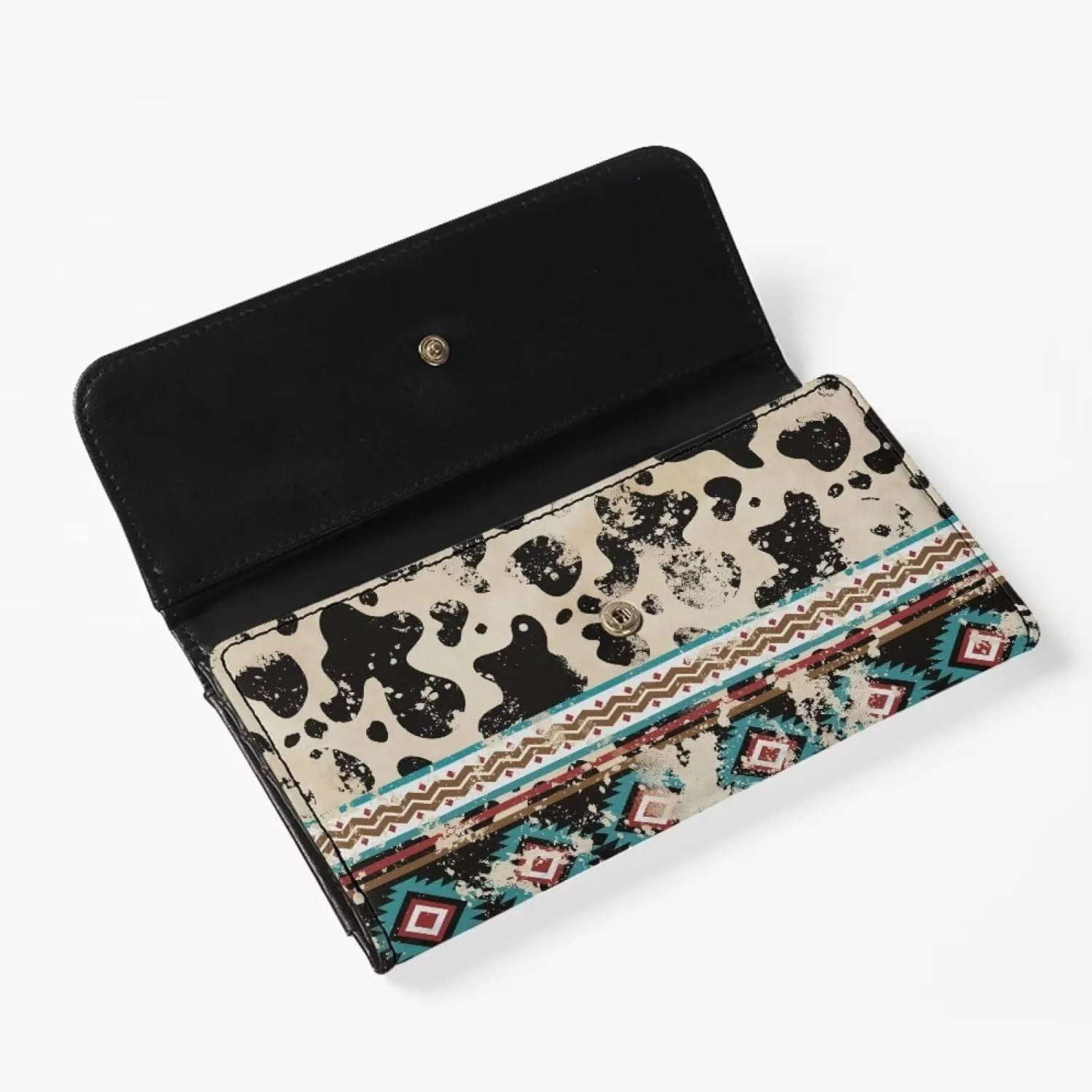 Binienty Womens Blocking Wallets Trifold Leather Purses Clutch,Aztec Cow Print Wallet Card Organizer Handbag