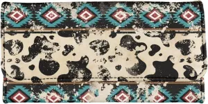 Binienty Womens Blocking Wallets Trifold Leather Purses Clutch,Aztec Cow Print Wallet Card Organizer Handbag