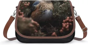 Bird Standing on Branch Shoulder Bags PU Leather Shoulder Handbag Large Capacity Crossbody Bag for Women
