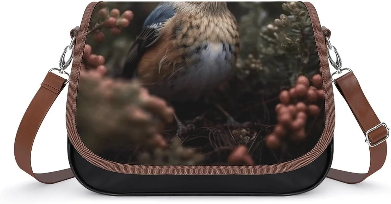Bird Standing on Branch Shoulder Bags PU Leather Shoulder Handbag Large Capacity Crossbody Bag for Women