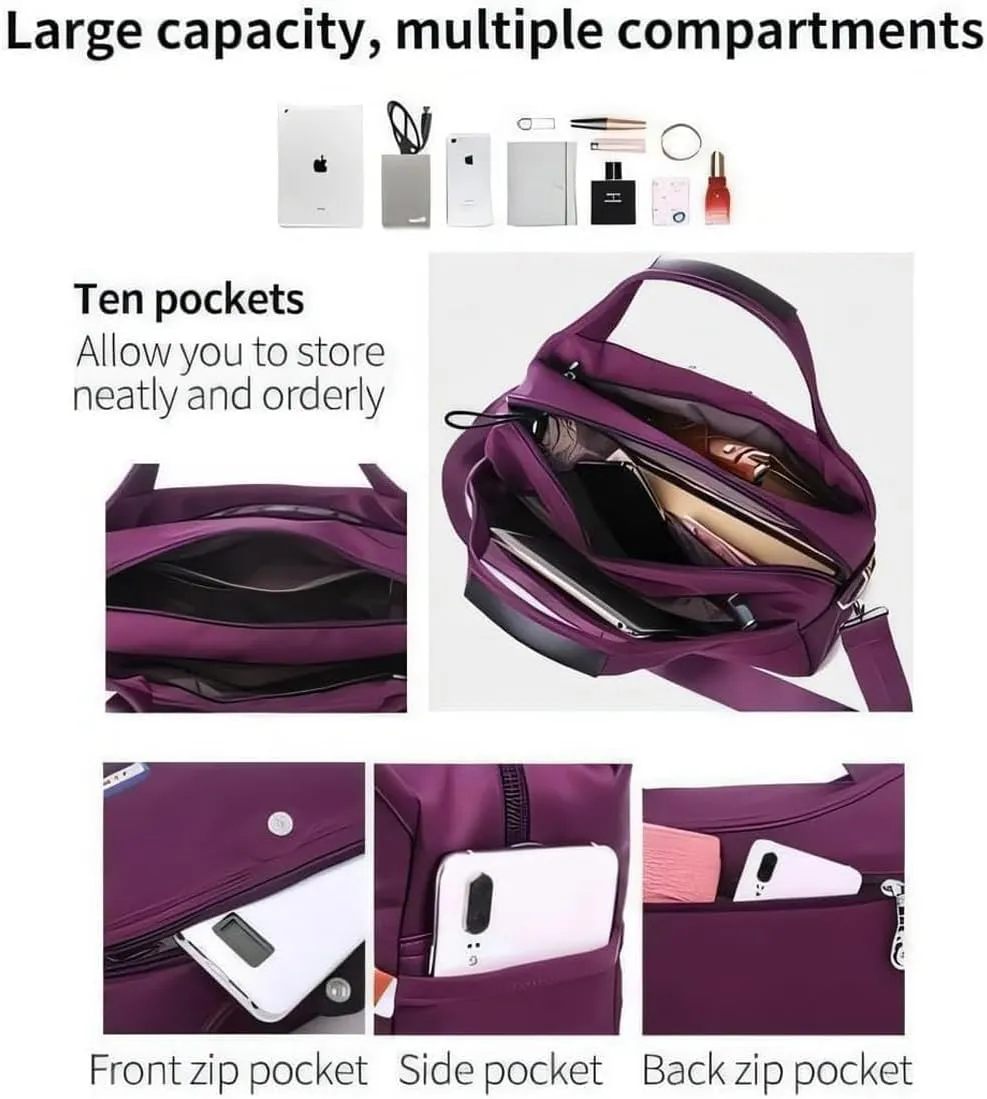 Blaciokamith Tote Bag, Soft Side Lightweight Underseat Tote Bag,Multi-pocket Fashion Waterproof Handbag Crossbody