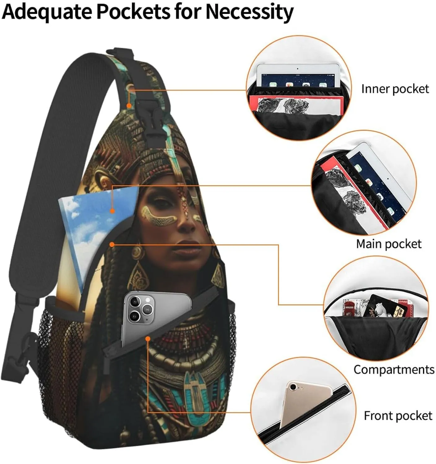 Black And Gold Flowers Crossbody Bag Chest Shoulder Bag Small Casual Backpack Suitable For Women Men Hiking