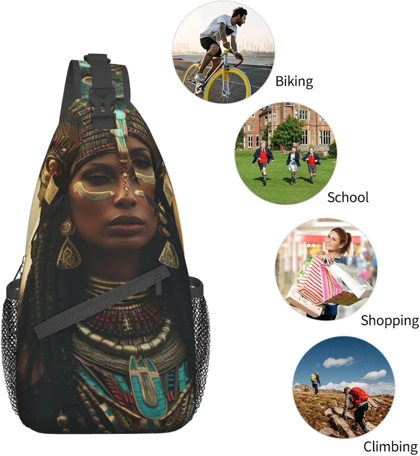 Black And Gold Flowers Crossbody Bag Chest Shoulder Bag Small Casual Backpack Suitable For Women Men Hiking