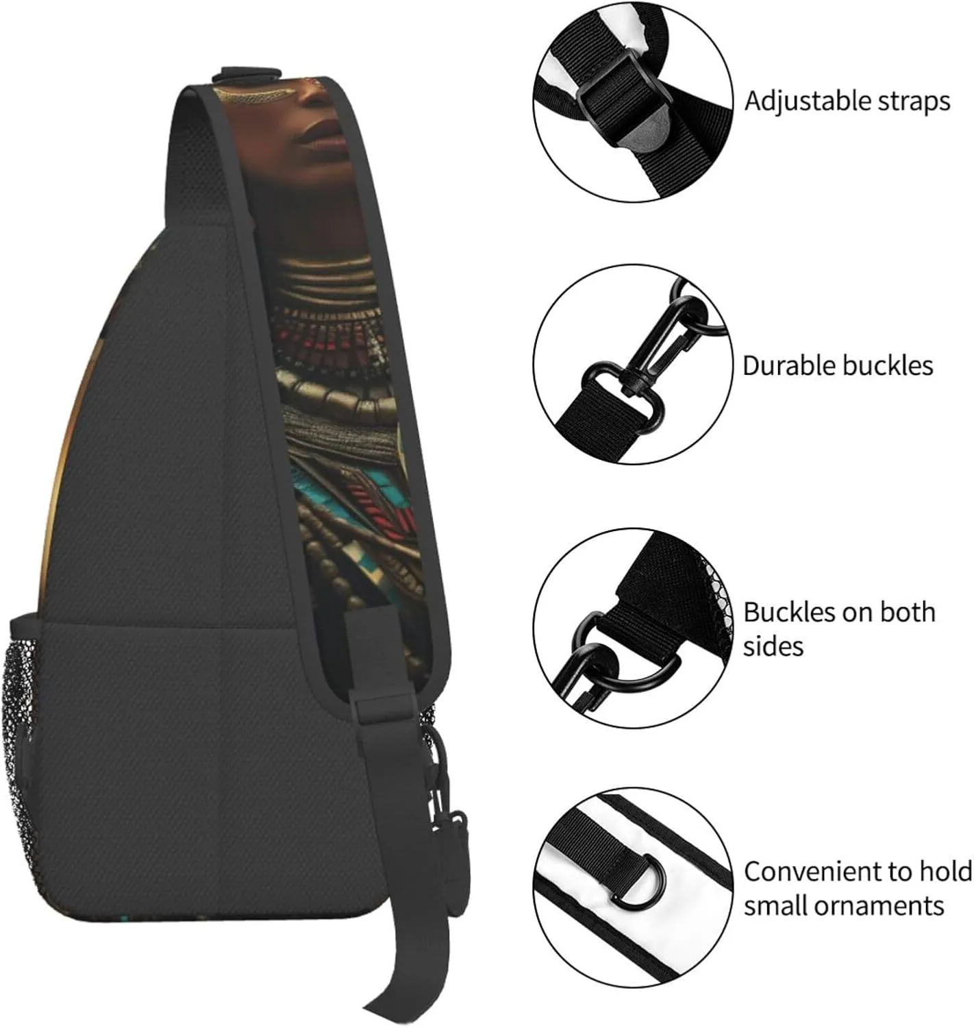 Black And Gold Flowers Crossbody Bag Chest Shoulder Bag Small Casual Backpack Suitable For Women Men Hiking